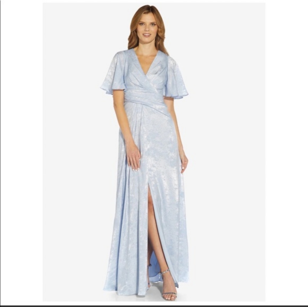 Adrianna Pappell Flutter sleeve metallic gown - blue - Picture 2 of 5